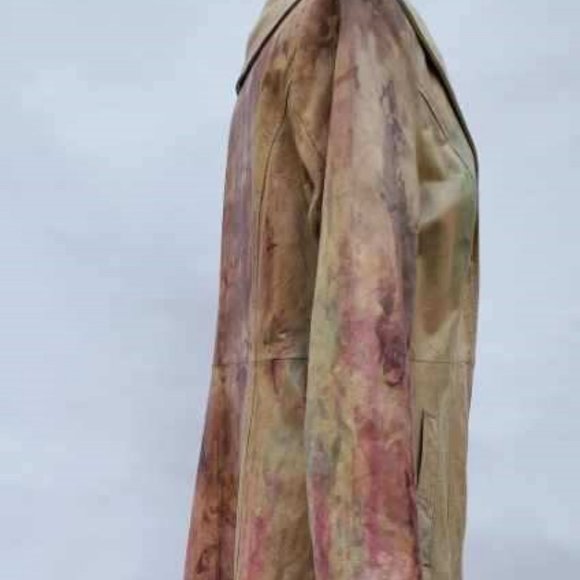 Vintage leather long trench jacket Coat gray beige tan brown 6 8 10 medium camo - Picture 8 of 13